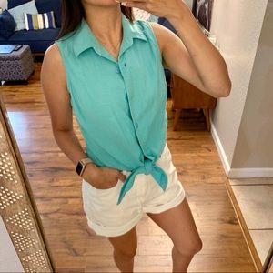 Vintage teal tie tank crop top
